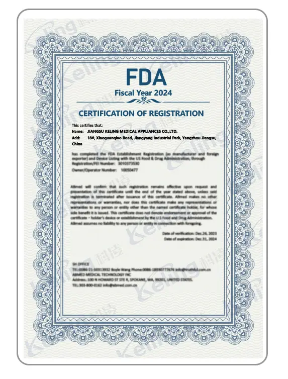 US FDA establishment registration — US Food and Drug Administration — certification of registration
