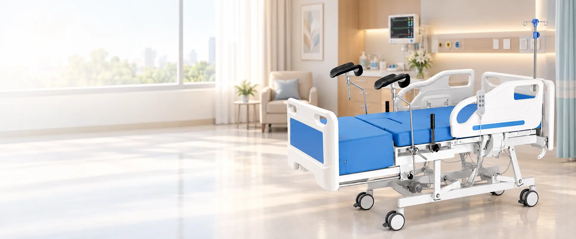 Keling electric gynaecological delivery bed in a maternity room