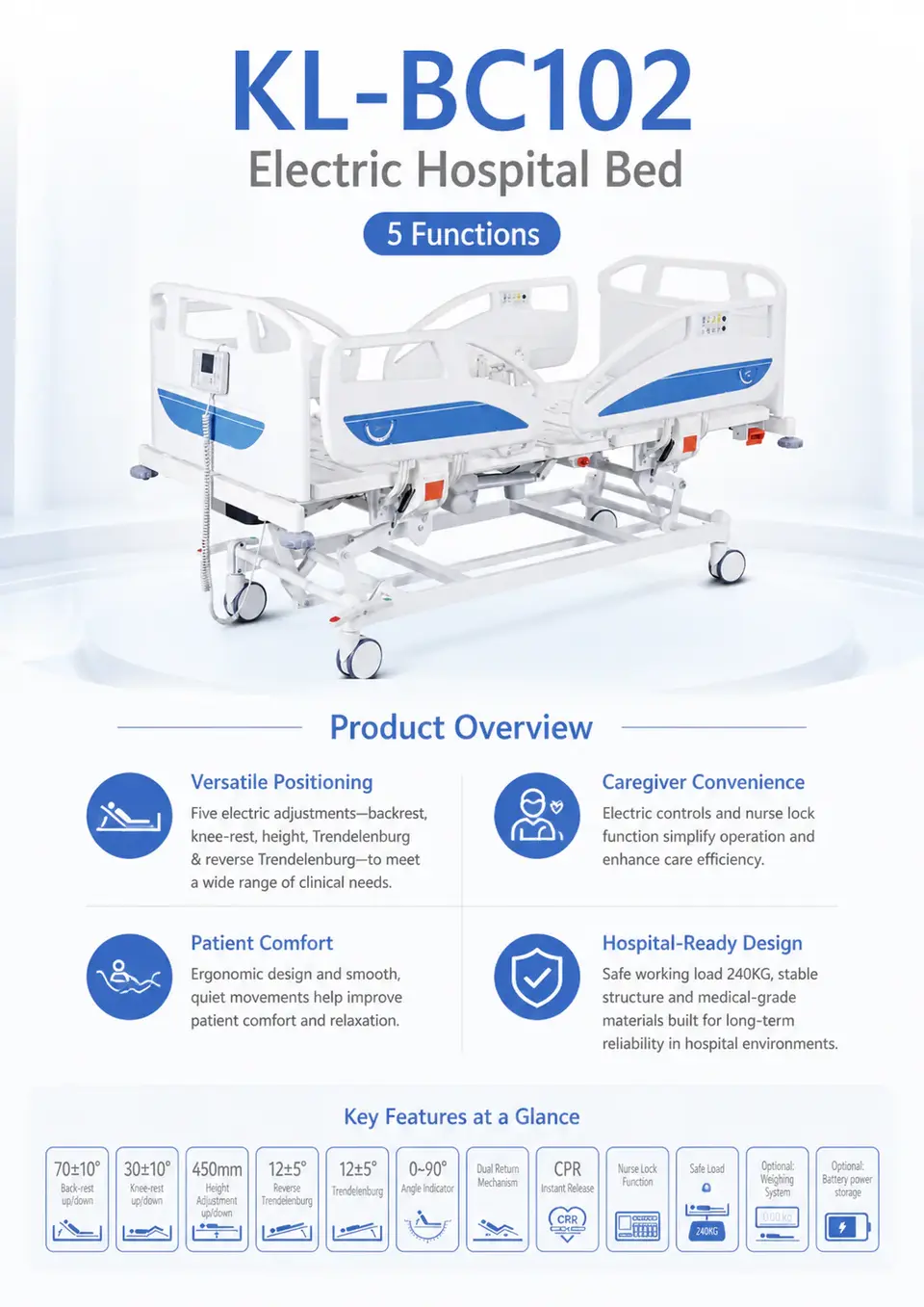 KL-BC102 electric hospital bed footboard detail