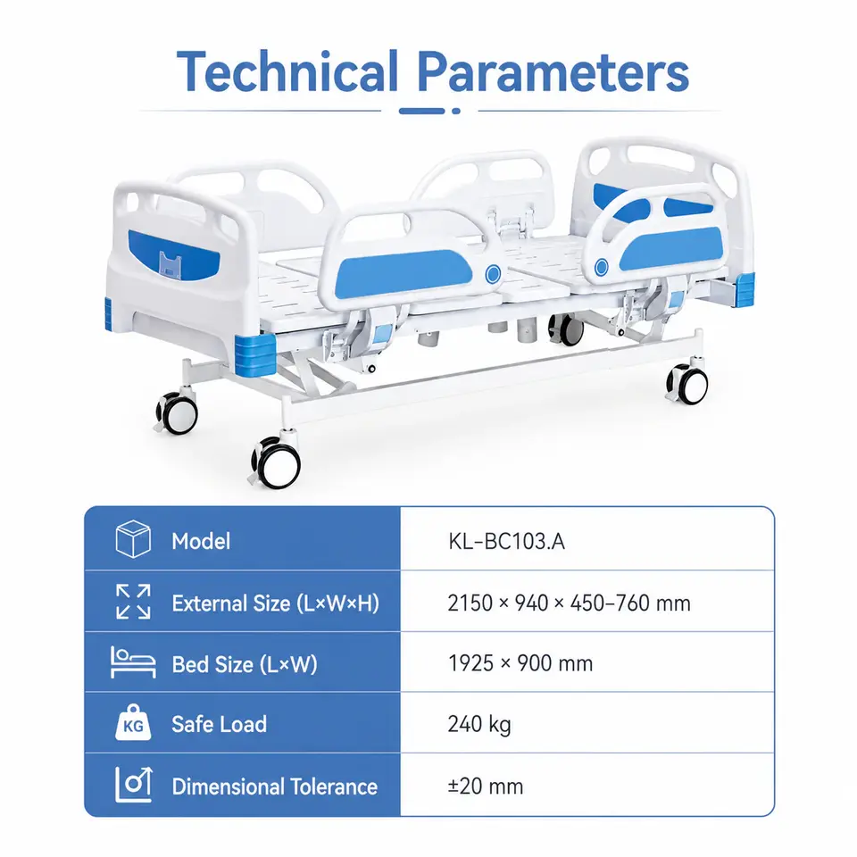 KL-BC103-A electric hospital bed full length side view