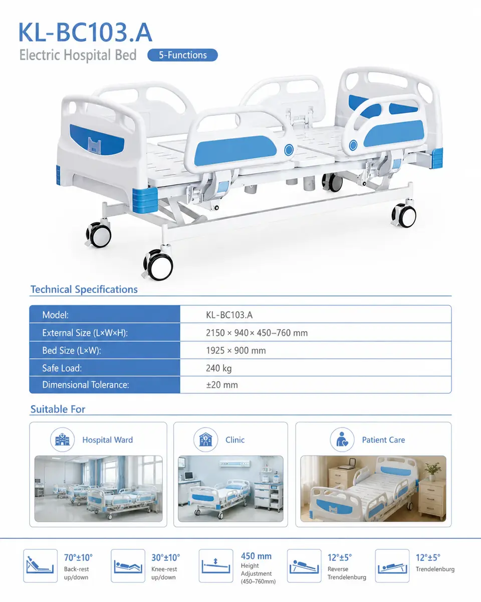 Keling KL-BC103-A electric hospital bed full view in ward
