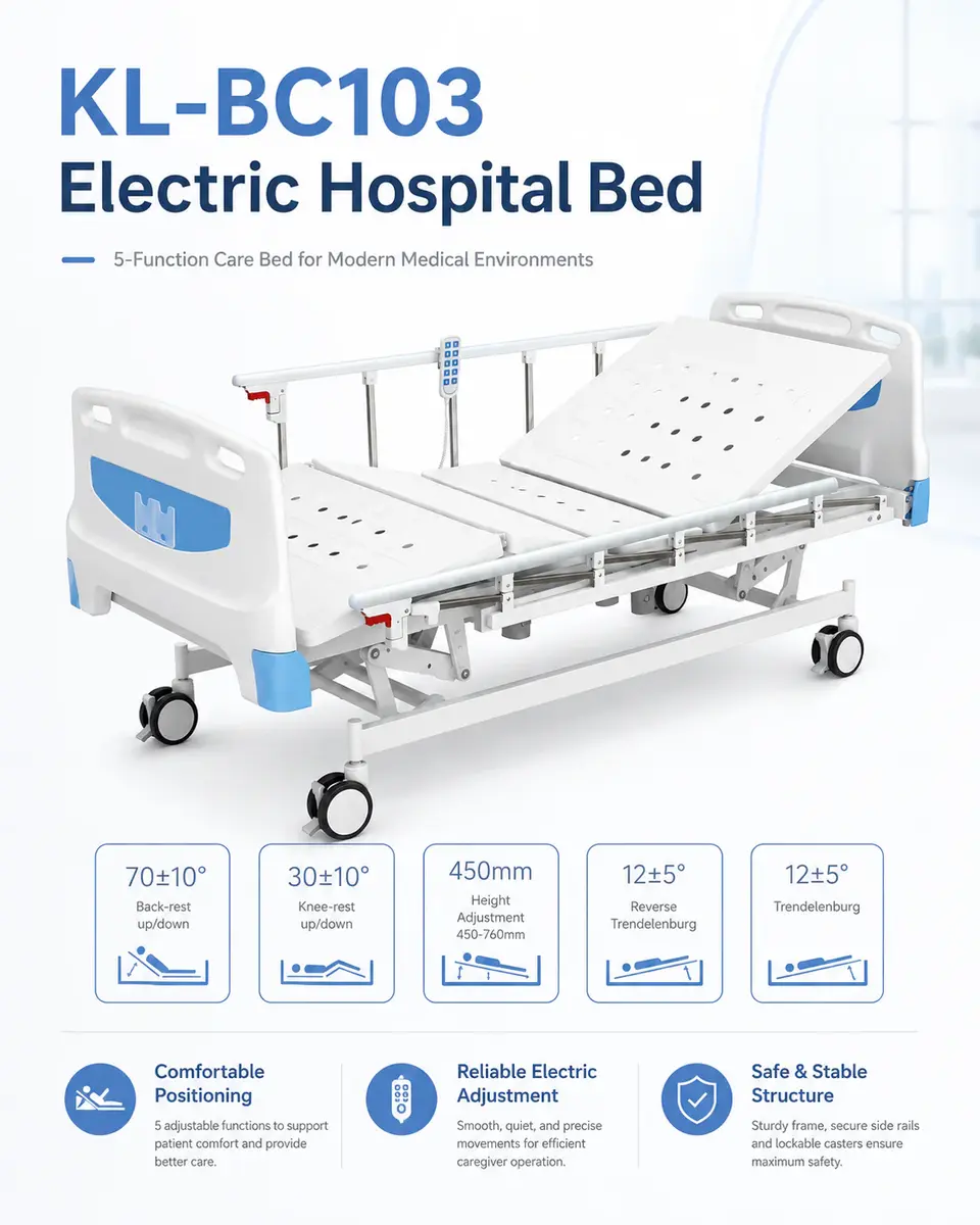 KL-BC103 electric hospital bed footboard and caster detail