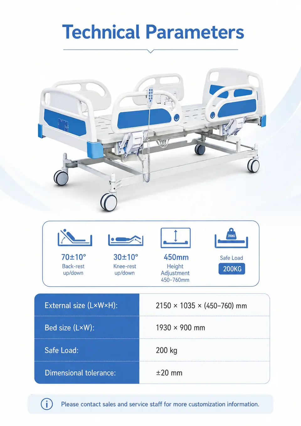 Keling KL-BC104-A electric hospital bed full view in ward