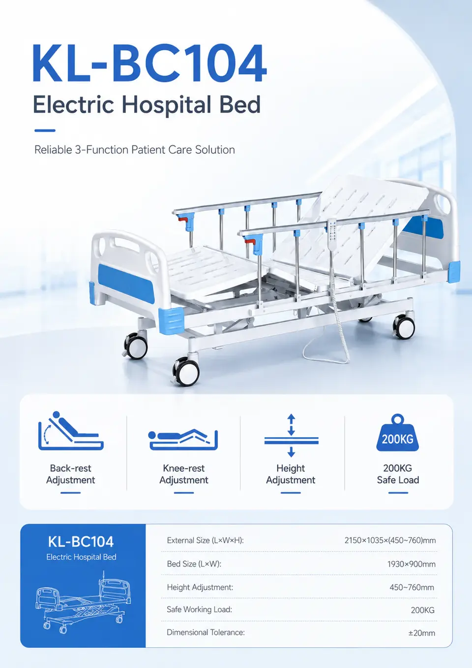 KL-BC104 electric hospital bed head section view