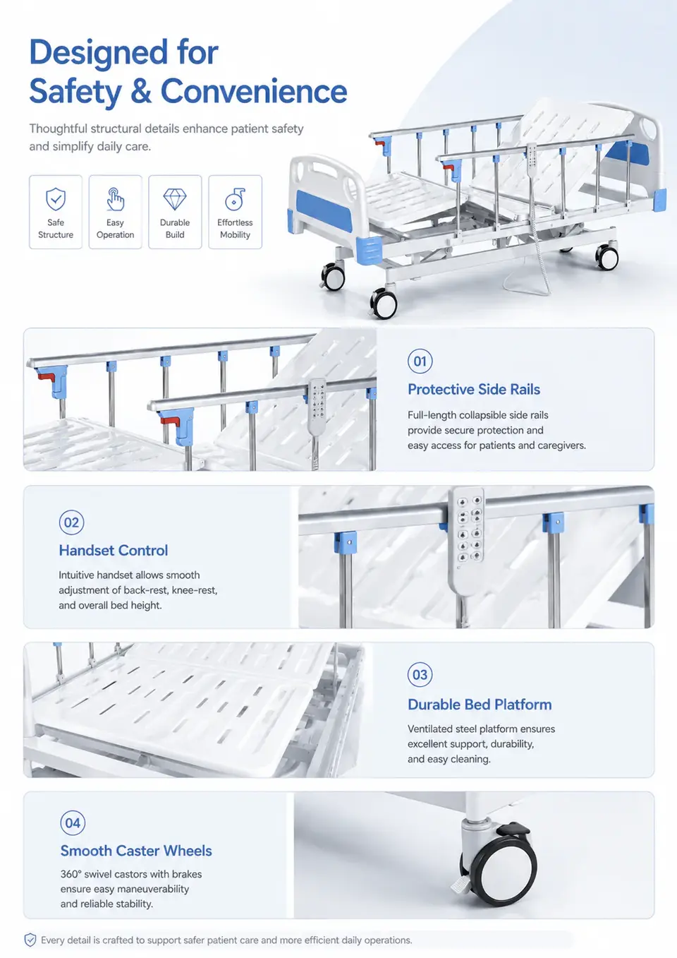 KL-BC104 electric hospital bed knee-rest elevated view