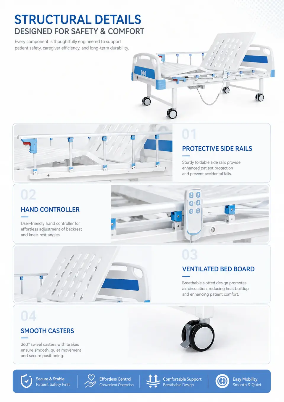 KL-BC105 electric hospital bed knee-rest elevated position