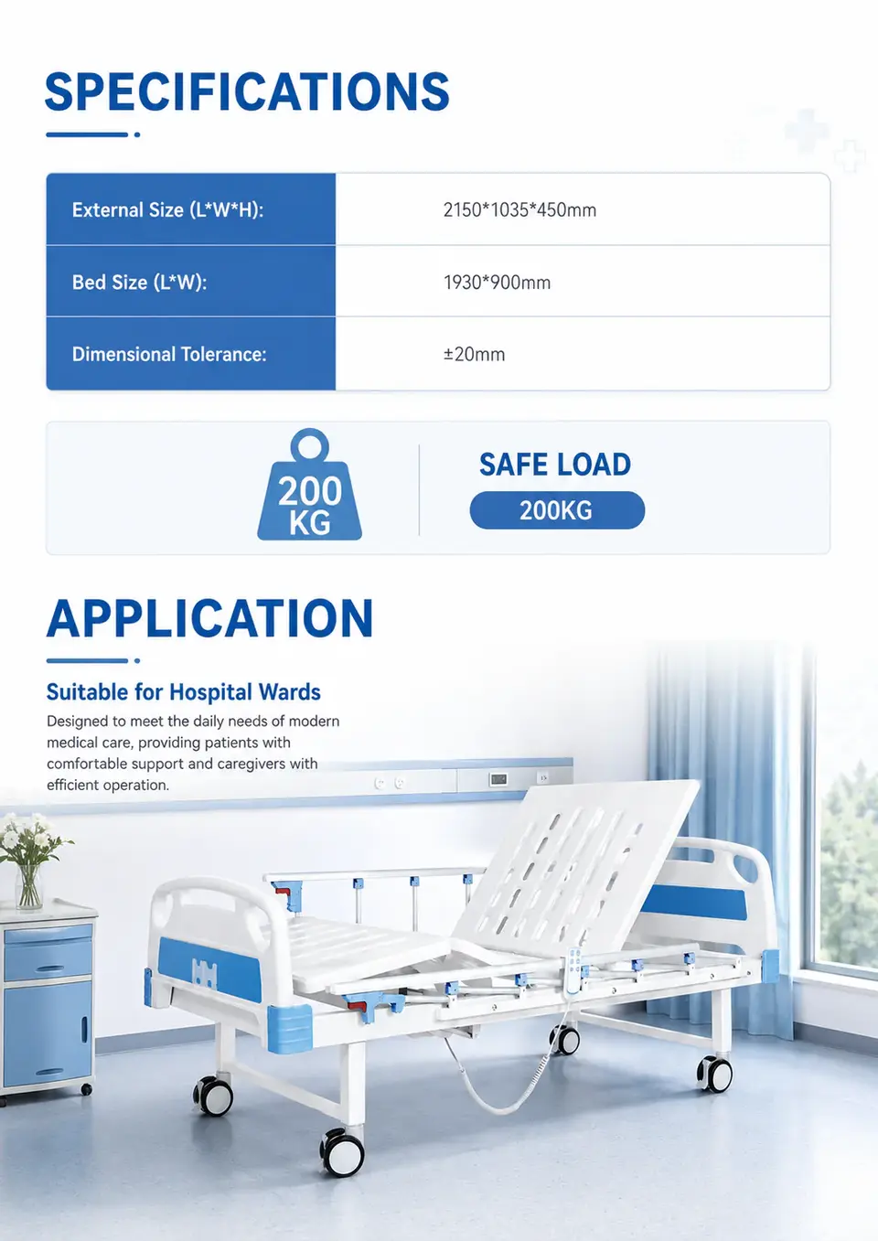 Keling KL-BC105 electric hospital bed full view in ward