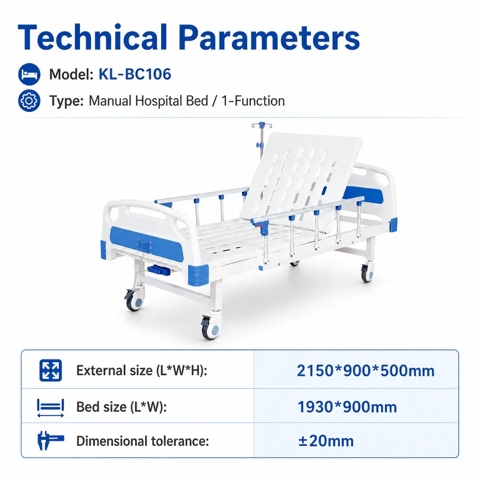 KL-BC106 manual hospital bed footboard and caster detail