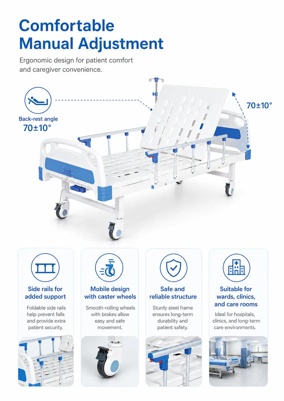 KL-BC106 manual hospital bed backrest adjustment crank detail