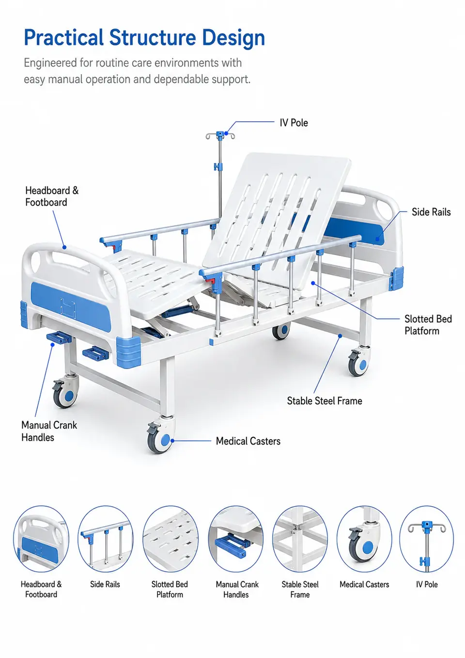 KL-BC107 manual hospital bed head section view