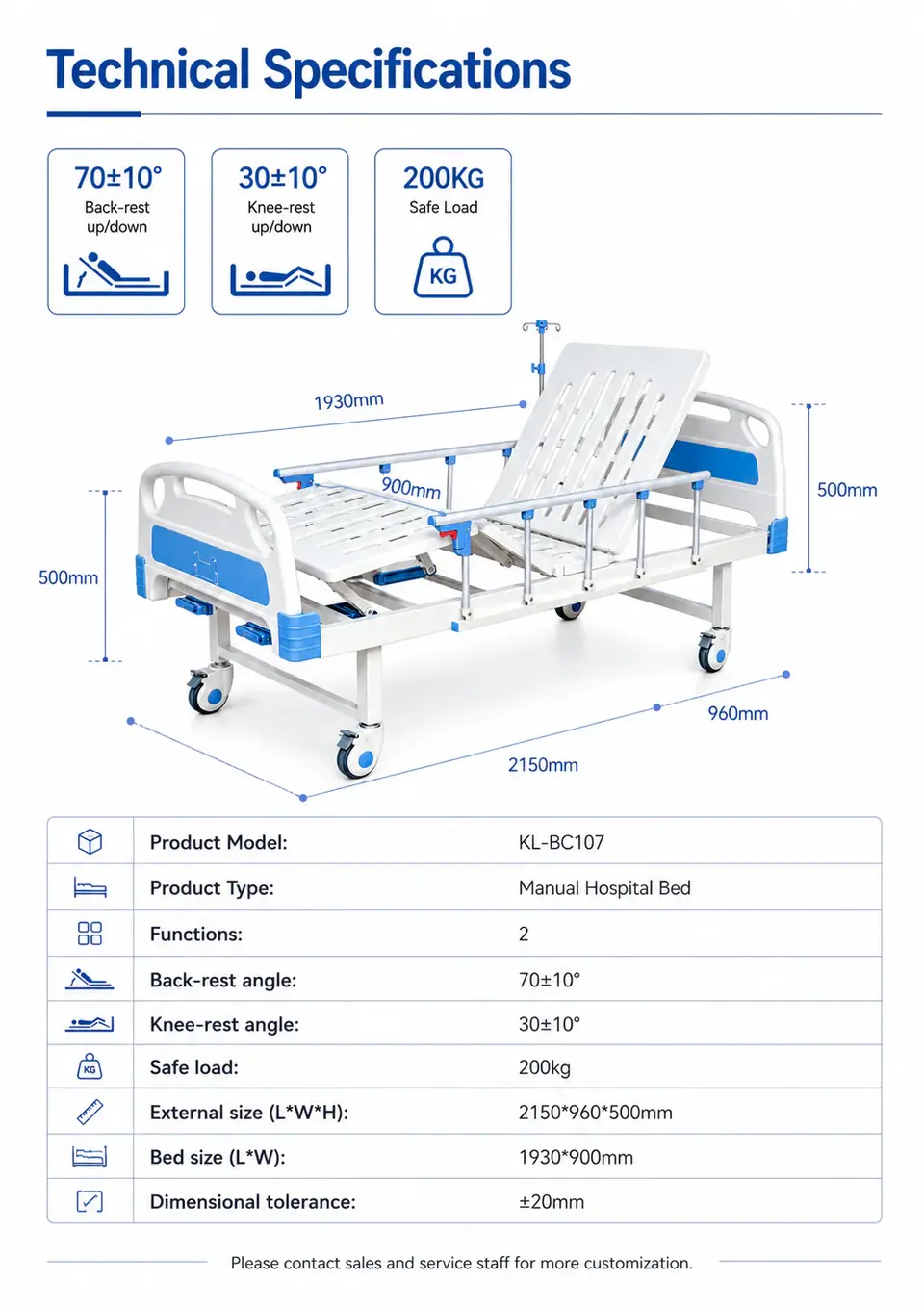Keling KL-BC107 manual hospital bed full view in ward environment