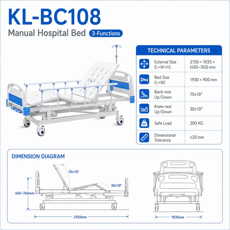 KL-BC108 manual hospital bed in hospital room