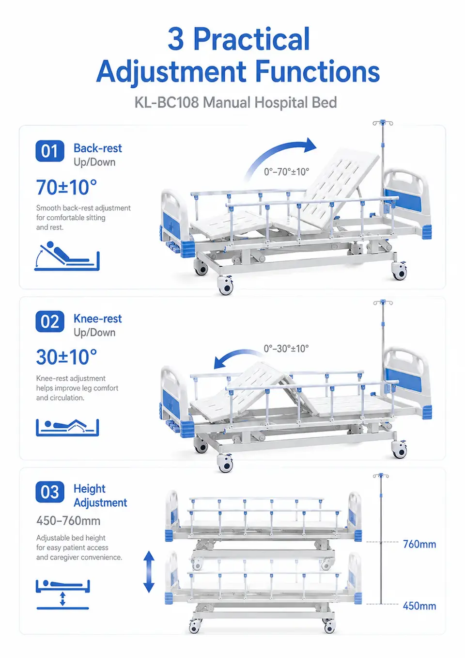 KL-BC108 manual hospital bed head section view