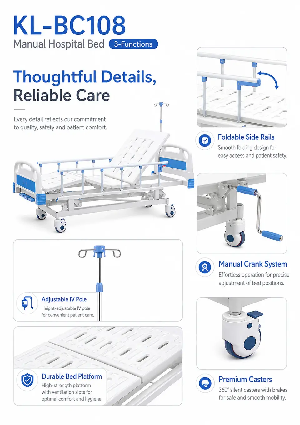 KL-BC108 manual hospital bed knee-rest elevated position