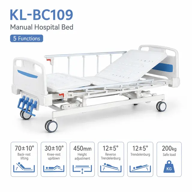 Keling KL-BC109 manual hospital bed with crank handles.