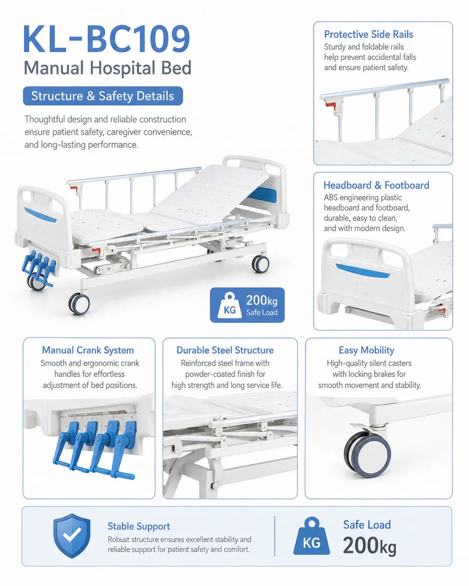 KL-BC109 manual hospital bed head section view