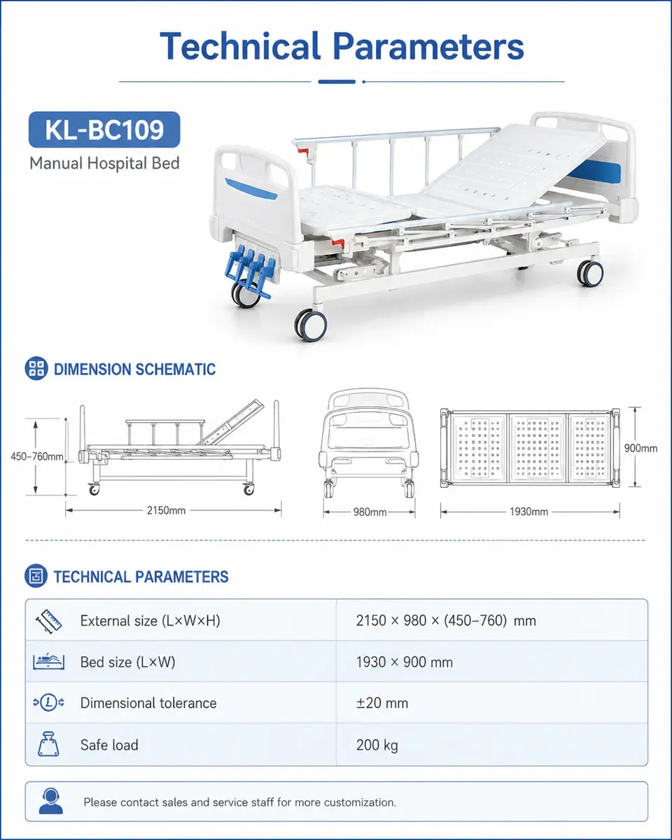 Keling KL-BC109 manual hospital bed full view in ward environment
