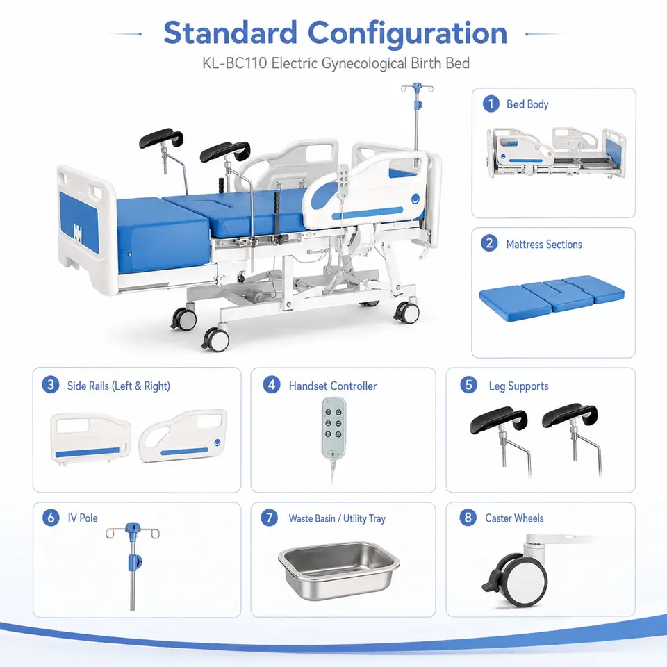 KL-BC110 birth bed stirrups and foot section detail