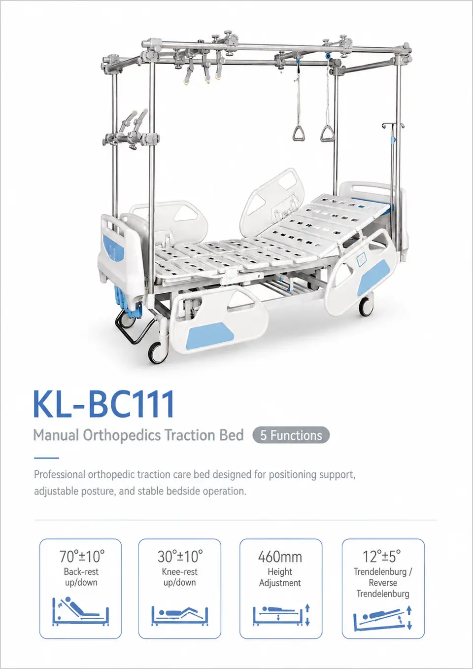 KL-BC111 traction bed footboard and caster detail