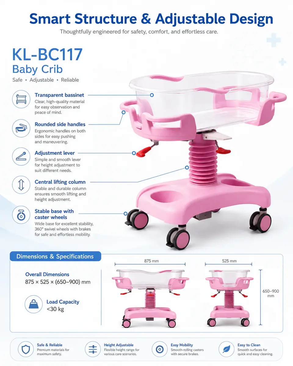 KL-BC117 detailed feature breakdown with technical parameters table and color swatch