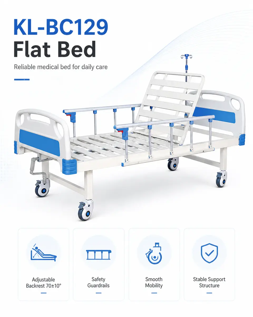 KL-BC129 flat bed footboard and caster detail