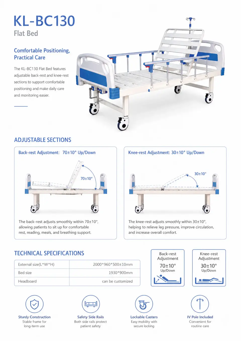 KL-BC130 manual bed overview in ward bay layout