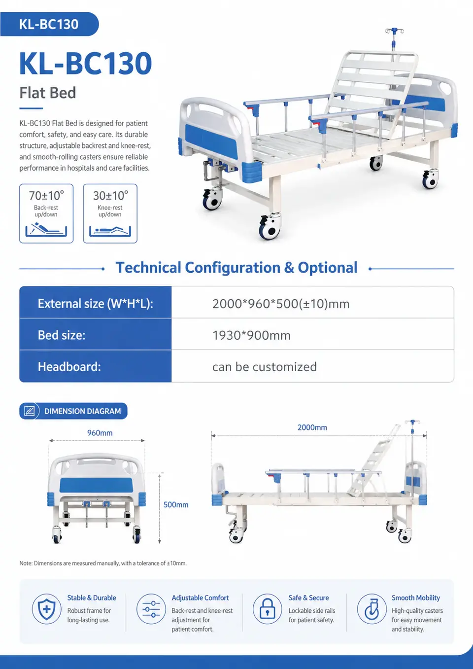 KL-BC130 flat bed back-rest adjustment mechanism detail
