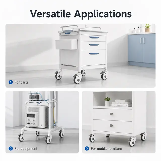 Keling KL-CA011 catalogue examples of castors on medical furniture.