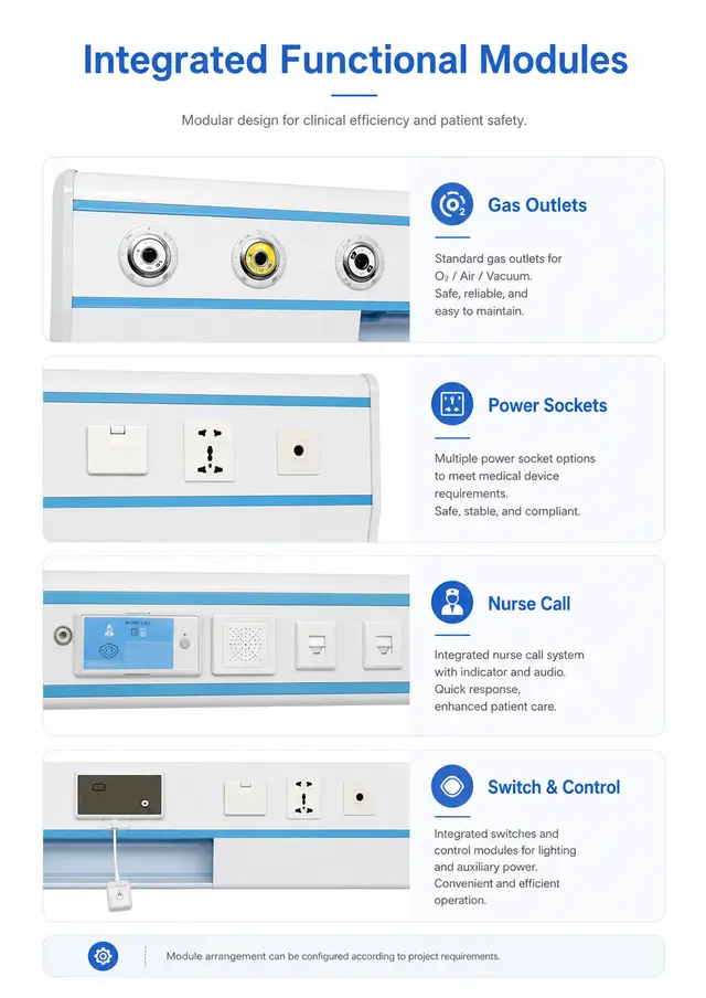 Keling KL-CA012 catalogue panel illustrating bedside service modules.