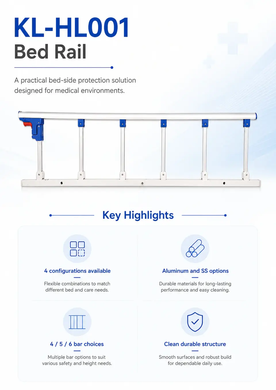 KL-HL001 aluminum 5-bar rail comparison with 6-bar rail showing length difference