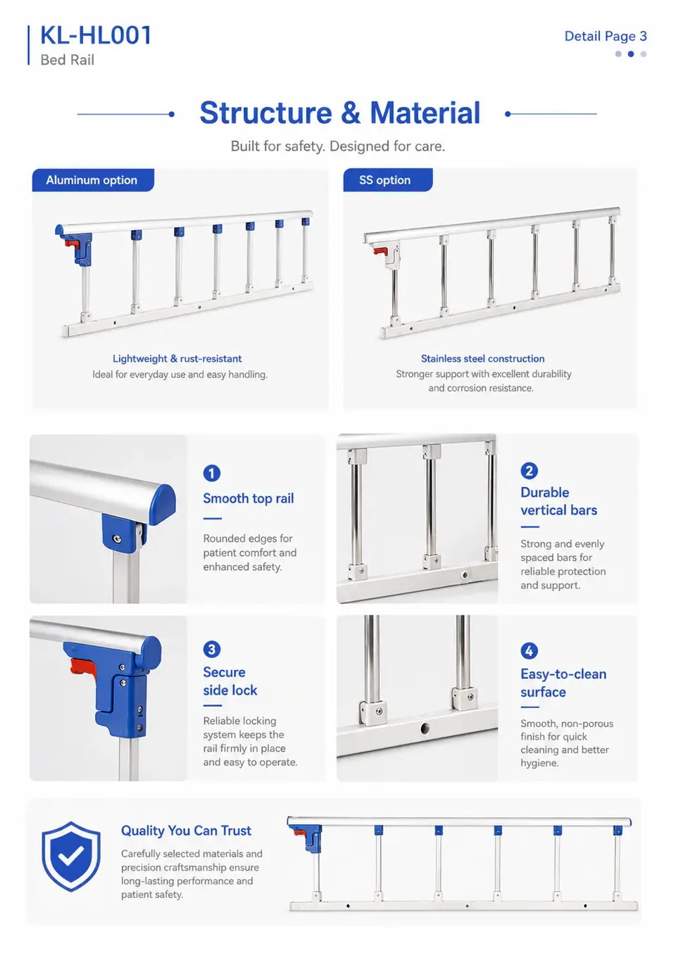KL-HL001 bed rail bracket and release mechanism detail