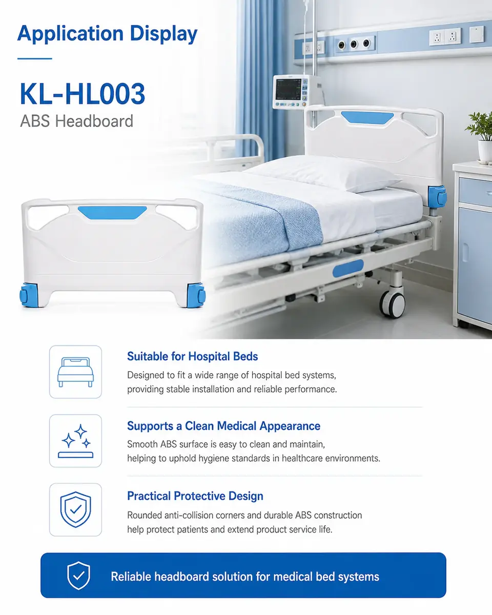 KL-HL003 hospital bed headboard angled view showing full panel proportions
