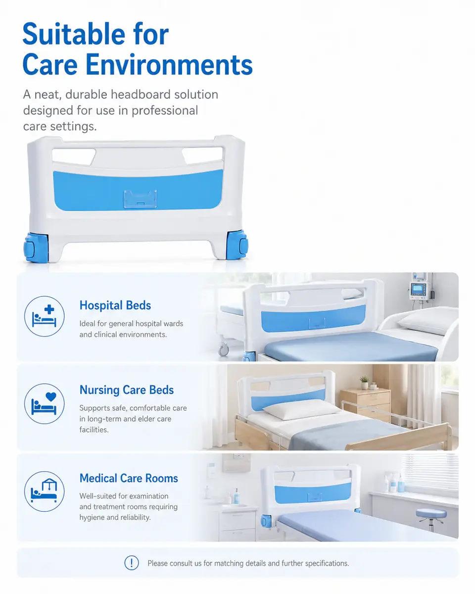KL-HL004 ABS headboard on ward bed with matching ABS side rails