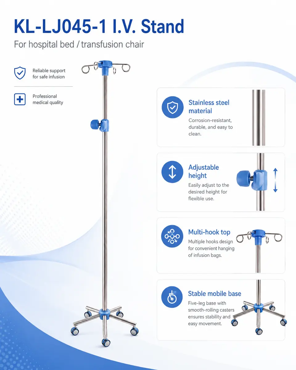 KL-LJ045-1 IV stand top hook detail for IV bag suspension