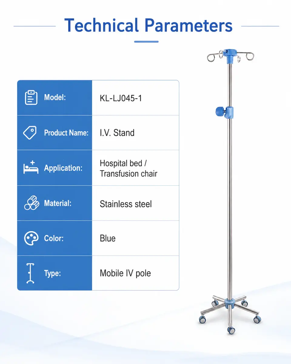 KL-LJ045-1 IV stand with drip set connected in clinical infusion setting