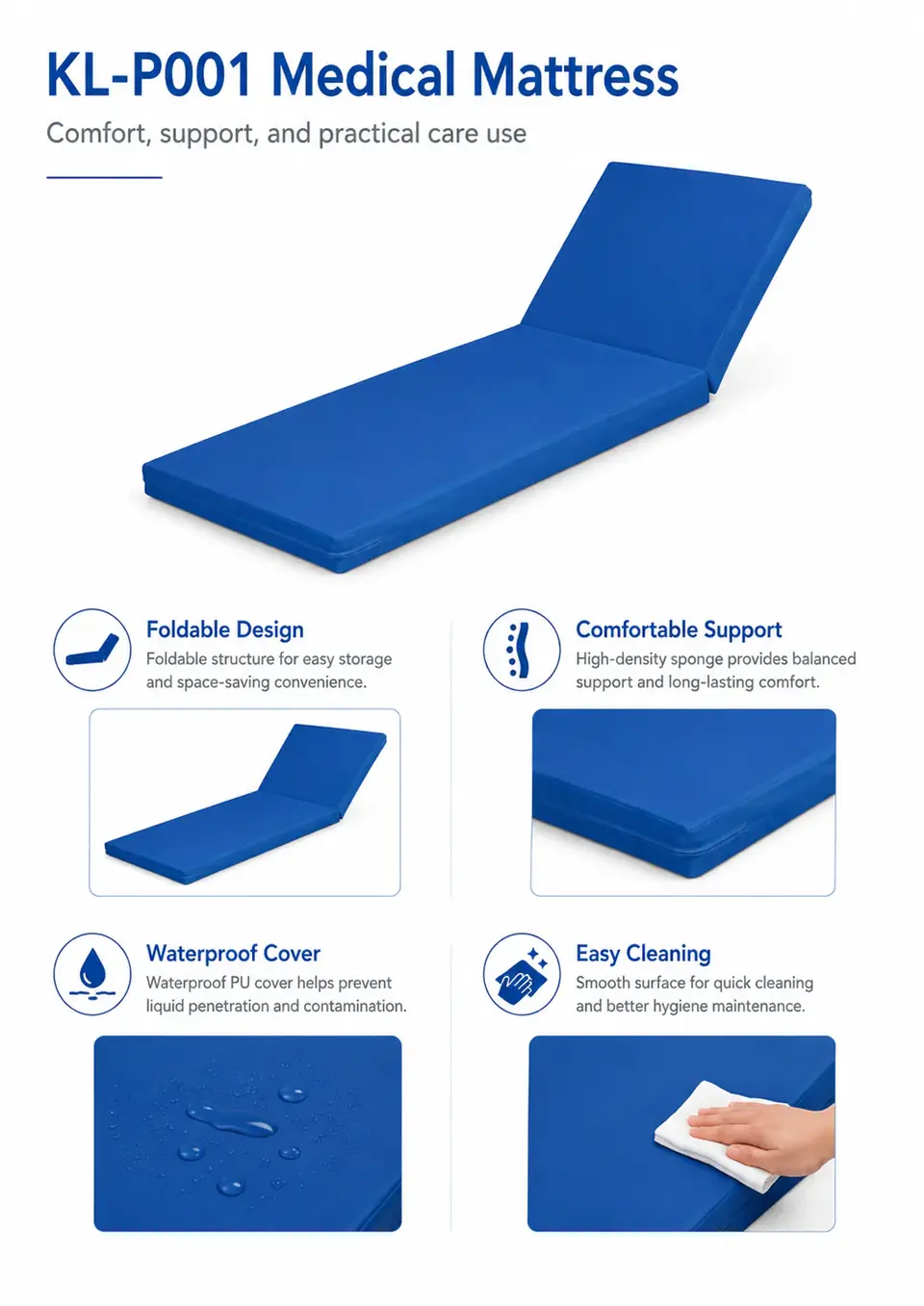 KL-P001 hospital mattress in clinical use with patient on ward bed