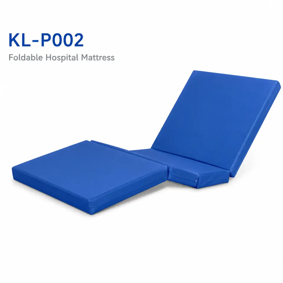 KL-P002 three-section hospital mattress in blue PU cover on articulating hospital bed