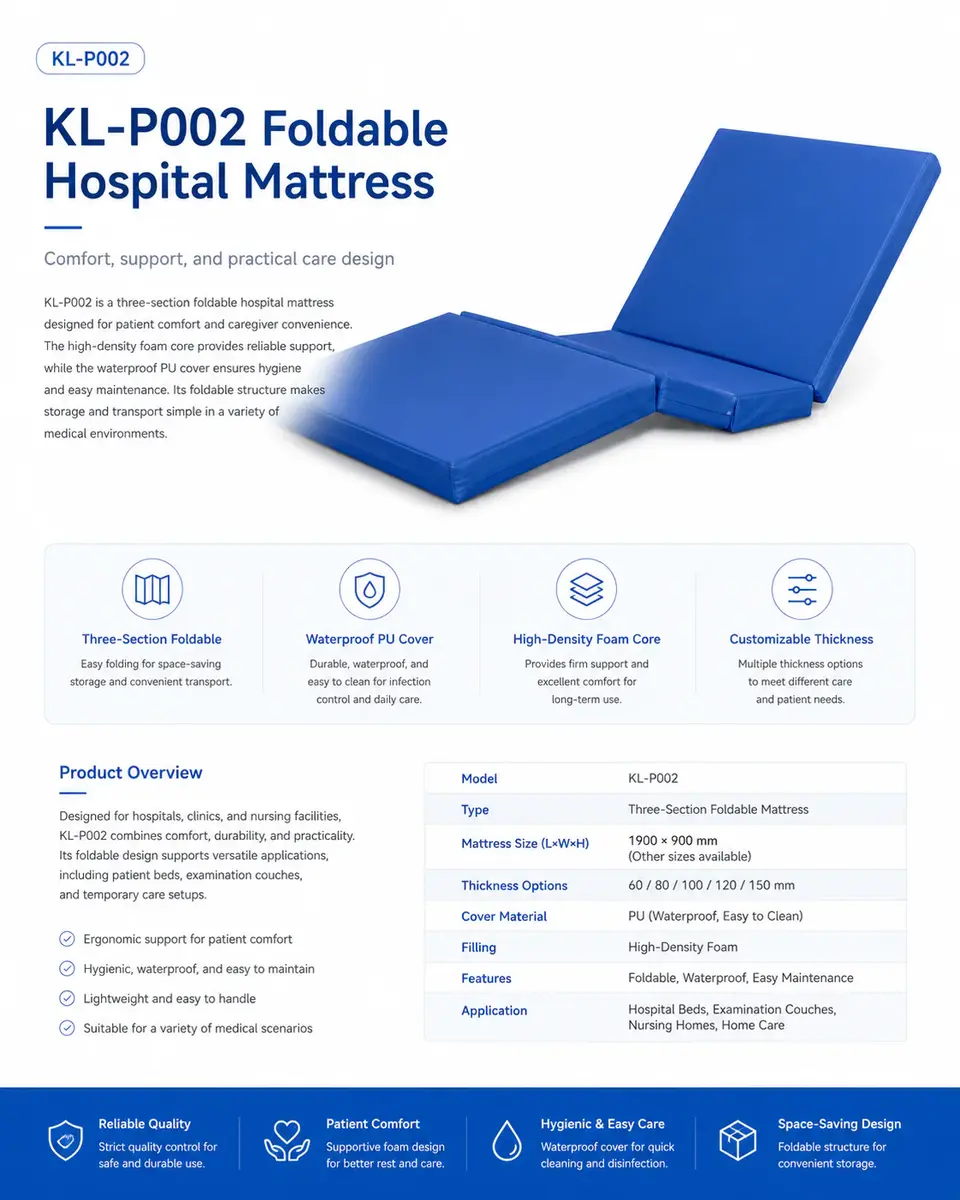 KL-P002 segmented mattress thickness comparison showing 60 mm and 150 mm