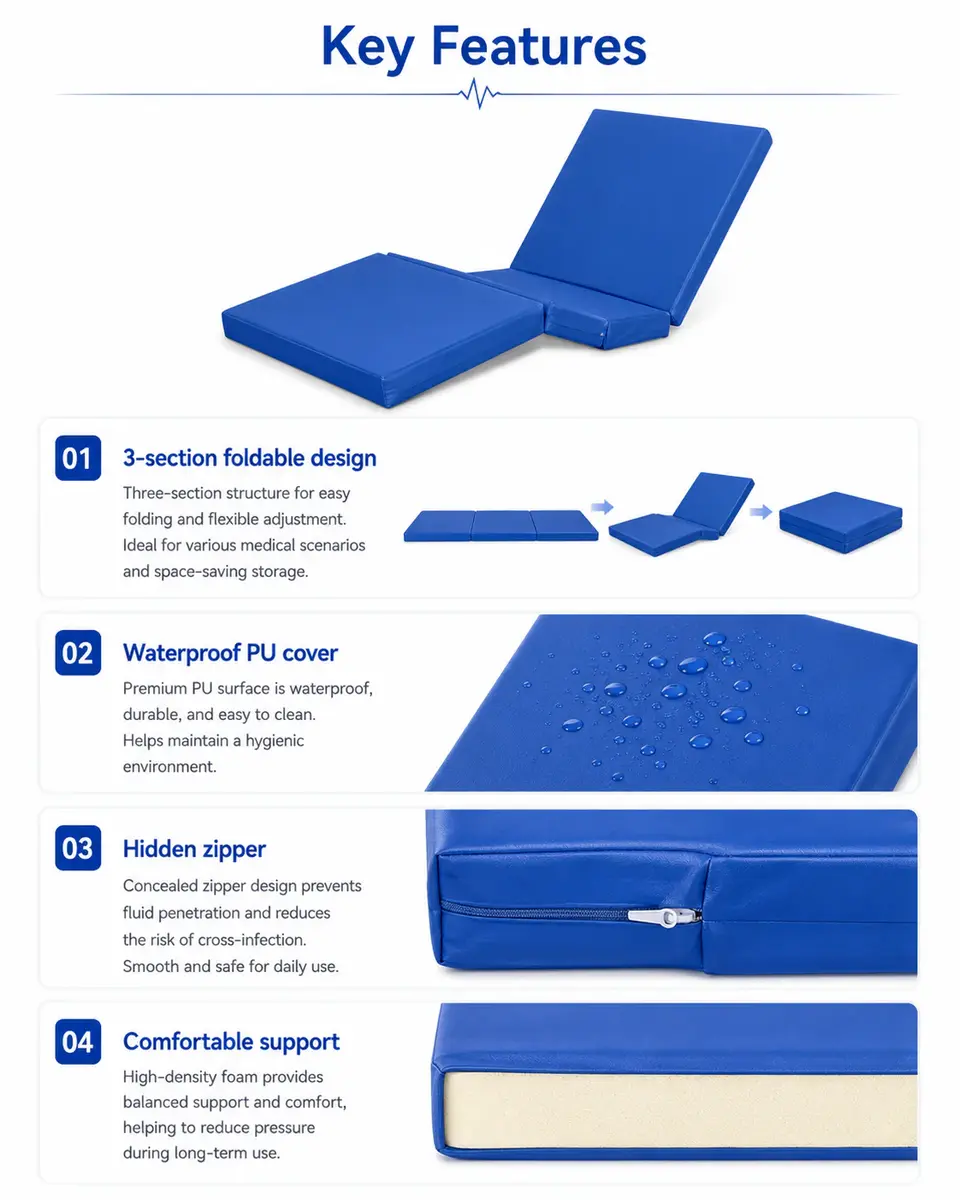 KL-P002 hospital mattress in clinical use on electric hospital bed with back-rest raised