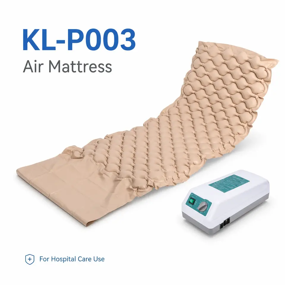 KL-P003 bubble-cell air mattress on hospital bed in ward with pump unit visible