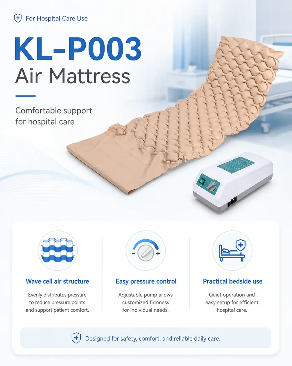 KL-P003 air mattress tubing connection detail between mattress and pump