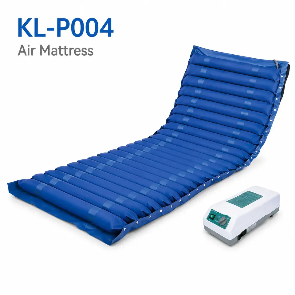 Keling KL-P004 blue tubular air mattress and pump.
