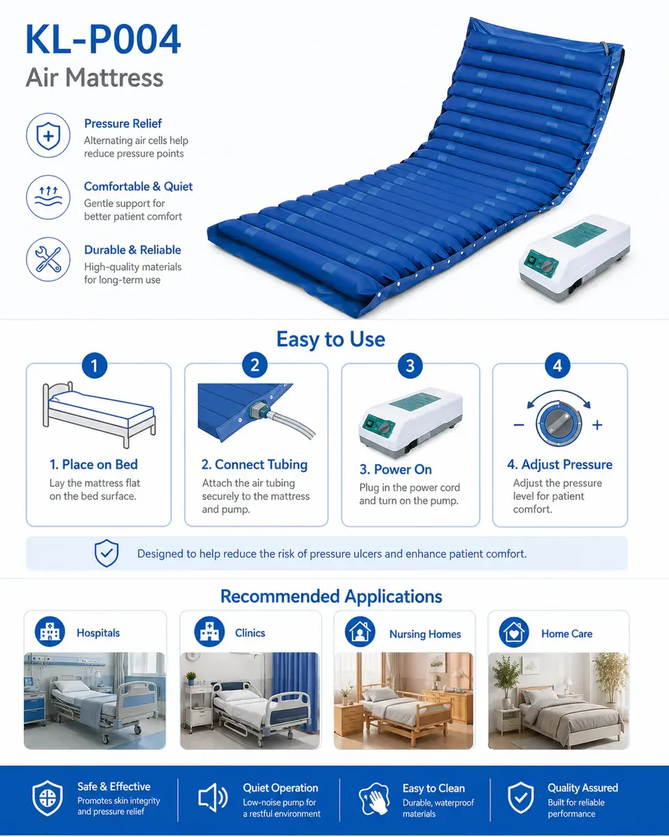 KL-P004 tubular air mattress and pump kit angled view showing complete system