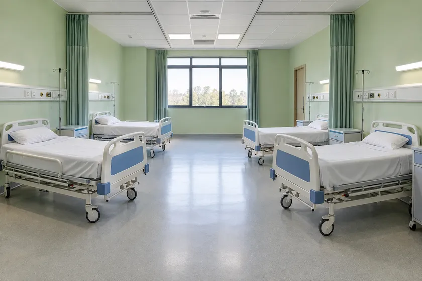 district hospital renovation scene; illustrative layout, not an actual customer installation