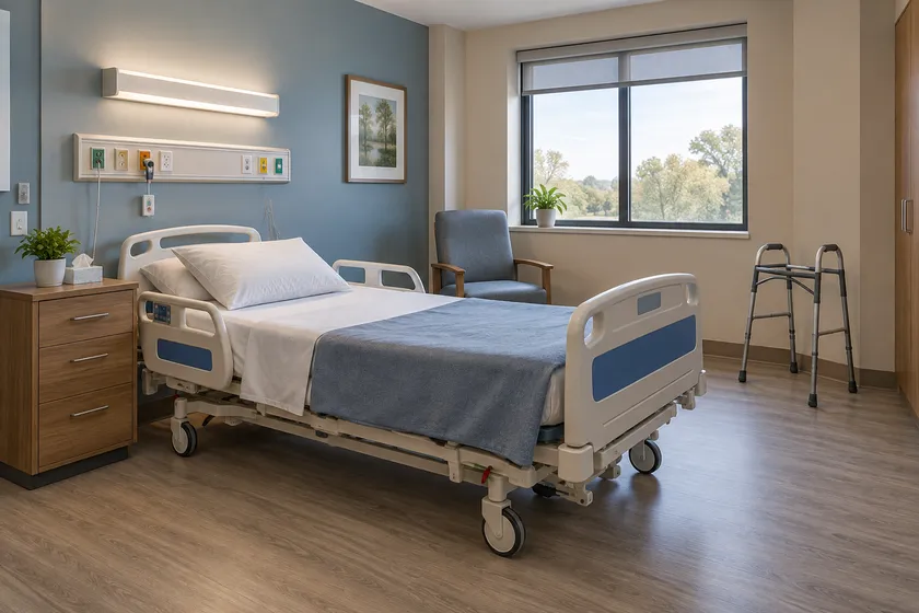 geriatric care ward scene; illustrative layout, not an actual customer installation