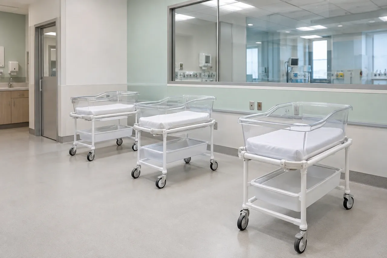 newborn bassinet area scene; illustrative layout, not an actual customer installation